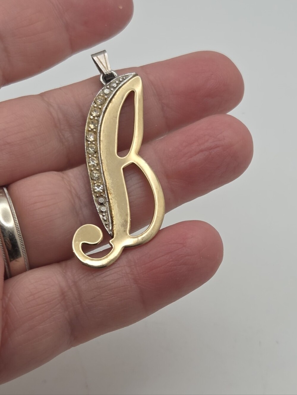 Pendant Letter “B” Pendant GoldTone with Rhinestones Lovely Script Design